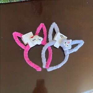 Cute Pink and Gray Fuzzy bunny Ear Headbands hello kitty nwt